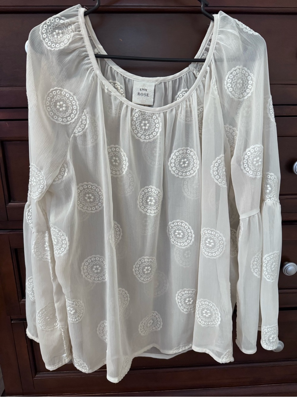 Knox Rose Cream Embroidered Peasant Blouse